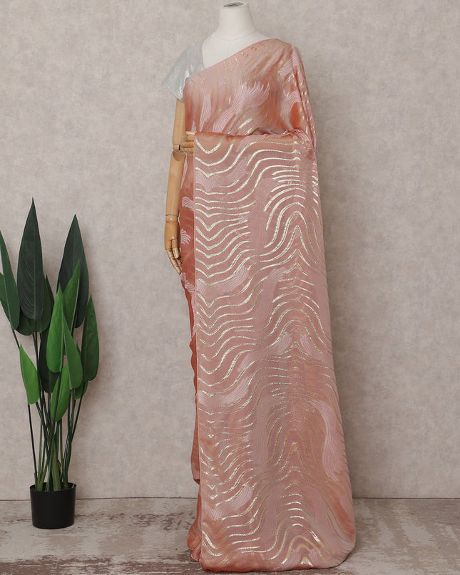 Peach Coral Silk Chiffon Saree - D31604
