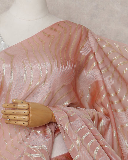 Peach Coral Silk Chiffon Saree - D31604
