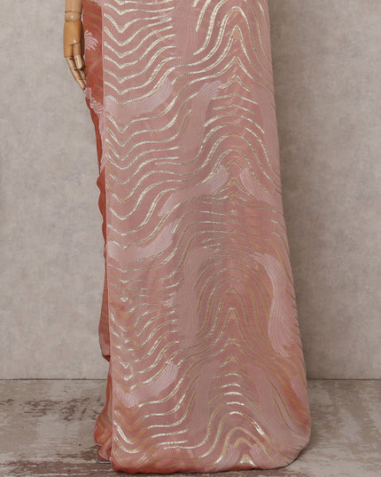 Peach Coral Silk Chiffon Saree - D31604