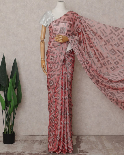 Salmon Pink Silk Chiffon Saree - D31593