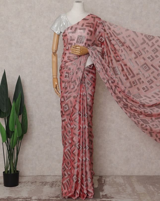 Salmon Pink Silk Chiffon Saree - D31593