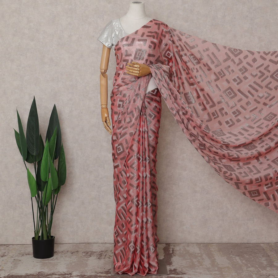 Salmon Pink Silk Chiffon Saree - D31593