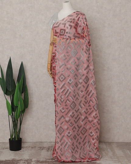 Salmon Pink Silk Chiffon Saree - D31593