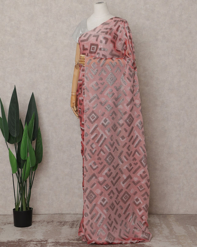 Salmon Pink Silk Chiffon Saree - D31593