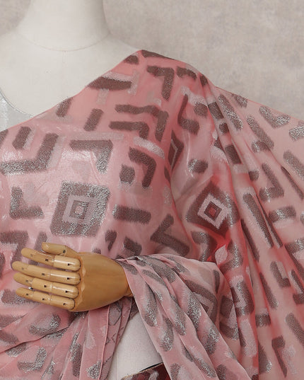 Salmon Pink Silk Chiffon Saree - D31593