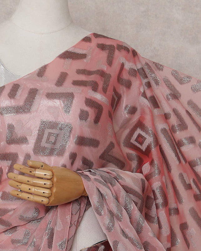 Salmon Pink Silk Chiffon Saree - D31593