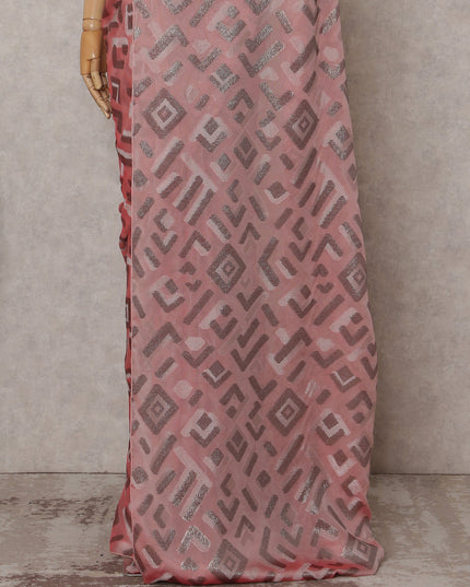 Salmon Pink Silk Chiffon Saree - D31593