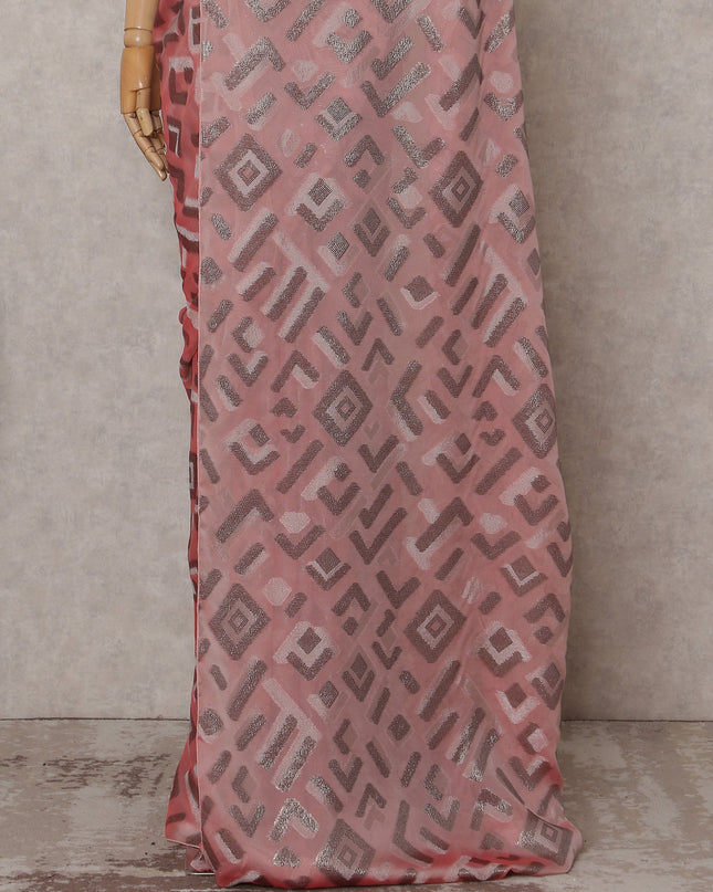 Salmon Pink Silk Chiffon Saree - D31593