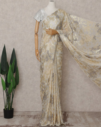 Ivory White Silk Chiffon Saree - D31599