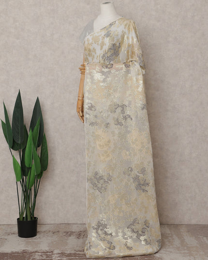 Ivory White Silk Chiffon Saree - D31599
