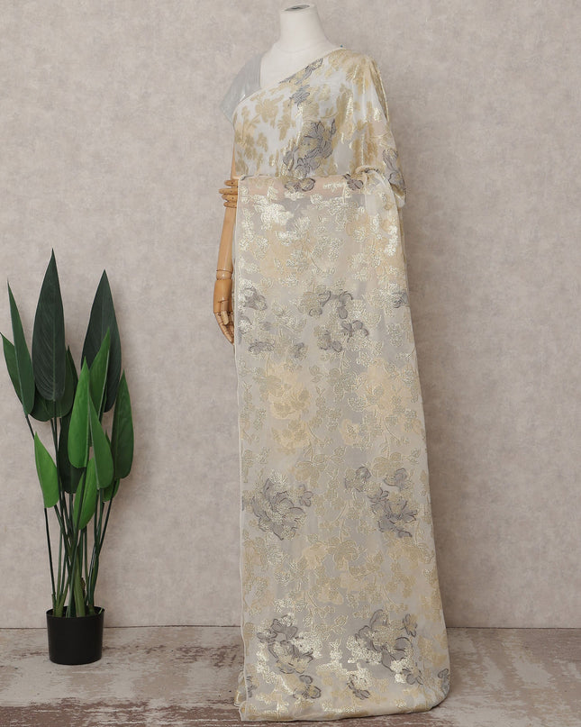 Ivory White Silk Chiffon Saree - D31599