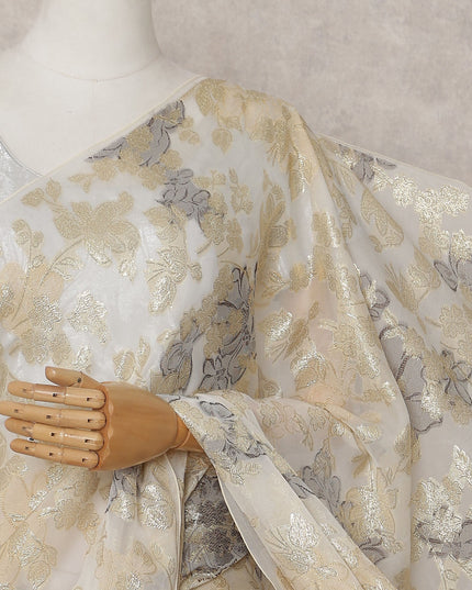 Ivory White Silk Chiffon Saree - D31599