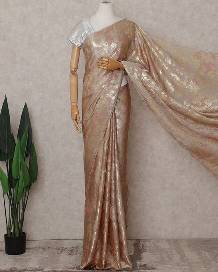 Rose Gold Beige Silk Chiffon Saree - D31596