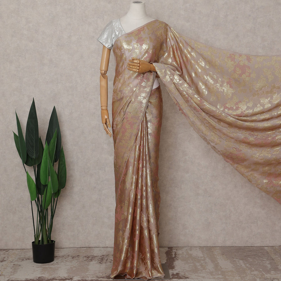 Rose Gold Beige Silk Chiffon Saree - D31596