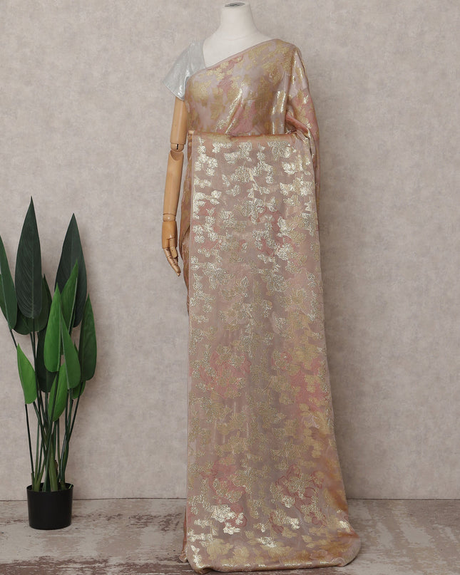 Rose Gold Beige Silk Chiffon Saree - D31596