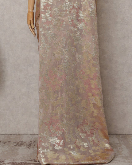 Rose Gold Beige Silk Chiffon Saree - D31596