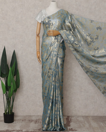 Silver Blue Silk Chiffon Saree - D31601