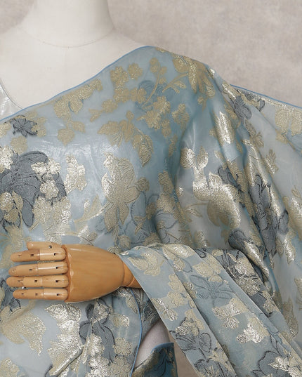 Silver Blue Silk Chiffon Saree - D31601