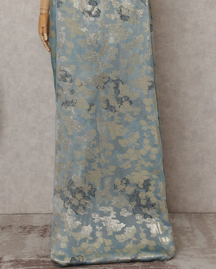 Silver Blue Silk Chiffon Saree - D31601