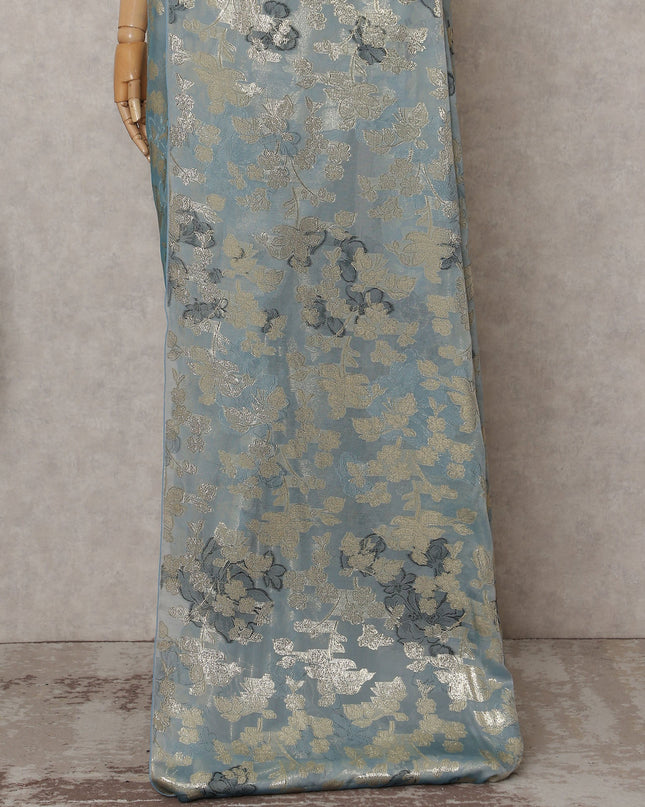 Silver Blue Silk Chiffon Saree - D31601