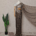 Coffee Bronze Floral French Chantilly Lace Saree