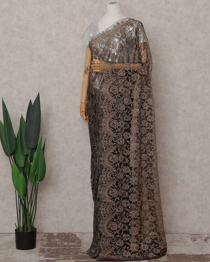Coffee Bronze Floral French Chantilly Lace Saree