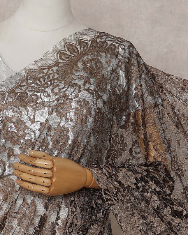 Coffee Bronze Floral French Chantilly Lace Saree