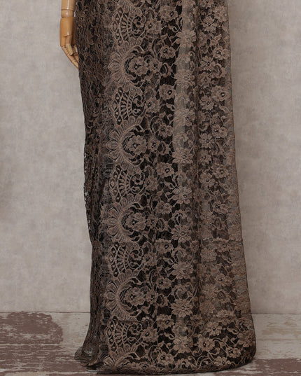 Coffee Bronze Floral French Chantilly Lace Saree