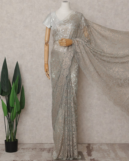 Sage Green Chantilly Lace Saree - D31669