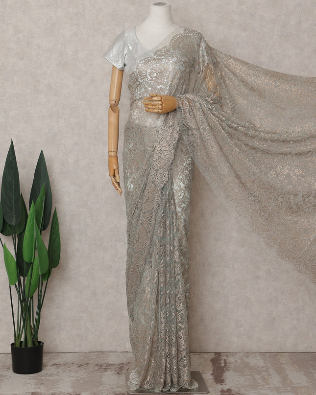 Sage Green Chantilly Lace Saree - D31669