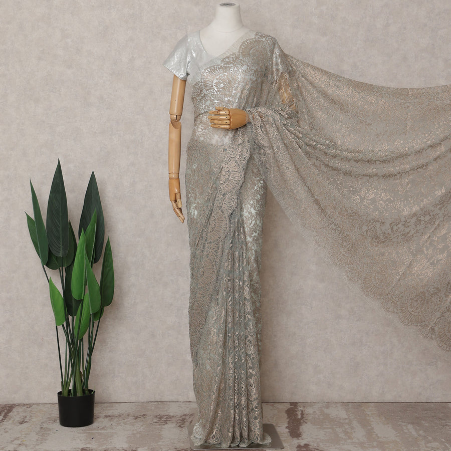 Sage Green Chantilly Lace Saree - D31669