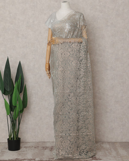 Sage Green Chantilly Lace Saree - D31669