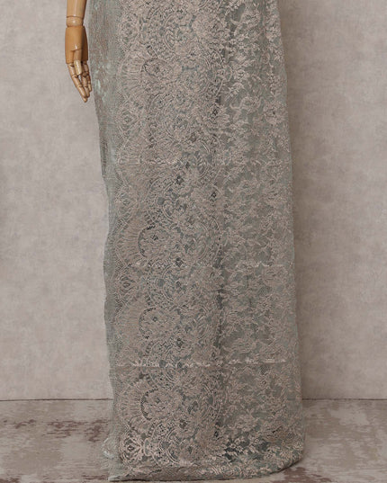 Sage Green Chantilly Lace Saree - D31669