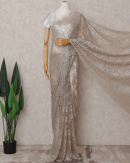 Champagne Beige Chantilly Lace Saree - D31673