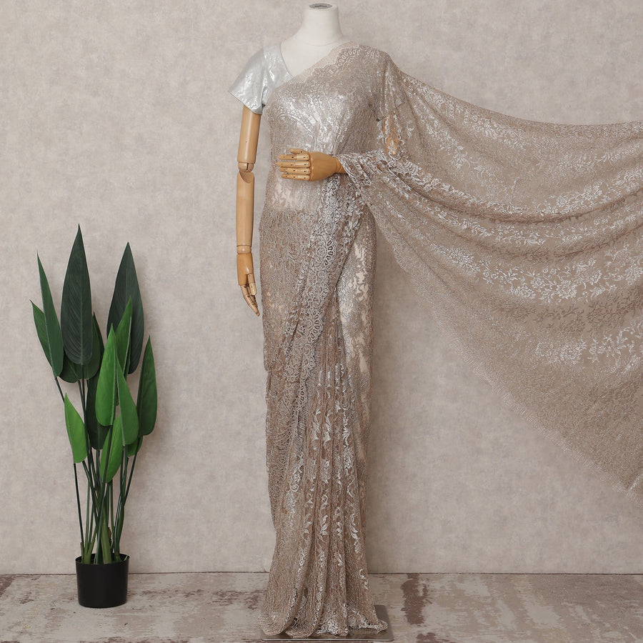 Champagne Beige Chantilly Lace Saree - D31673
