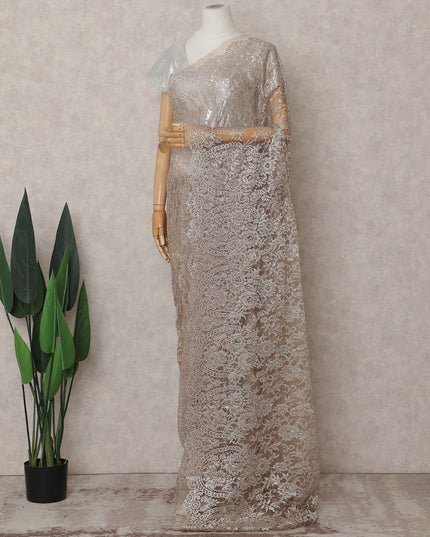 Champagne Beige Chantilly Lace Saree - D31673