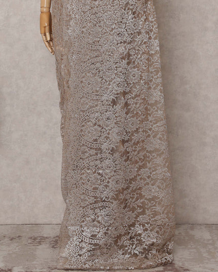 Champagne Beige Chantilly Lace Saree - D31673
