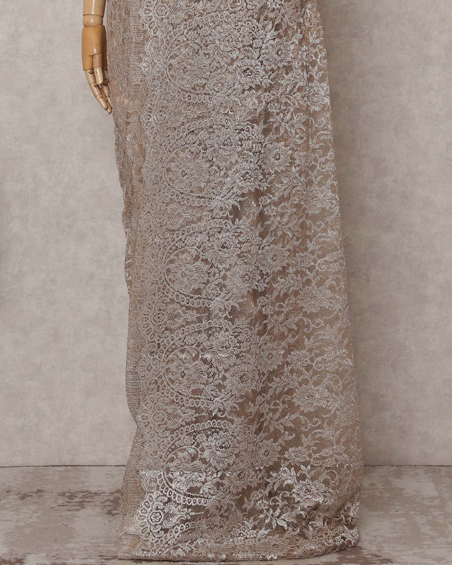 Champagne Beige Chantilly Lace Saree - D31673