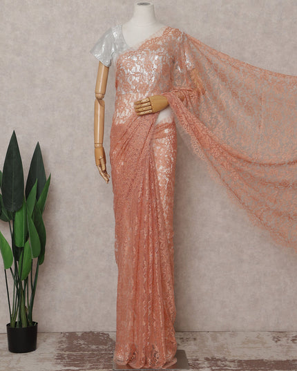 Coral Peach French Chantilly Lace Saree