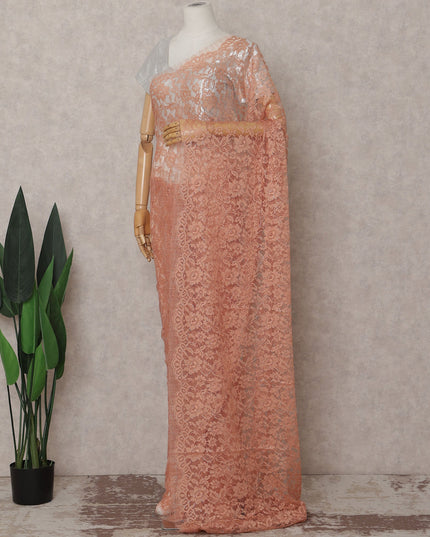 Coral Peach French Chantilly Lace Saree