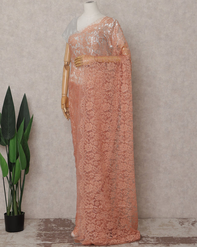 Coral Peach French Chantilly Lace Saree