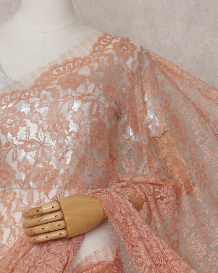 Coral Peach French Chantilly Lace Saree