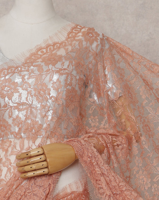 Coral Peach French Chantilly Lace Saree
