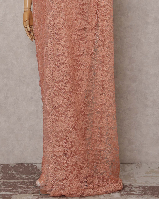 Coral Peach French Chantilly Lace Saree