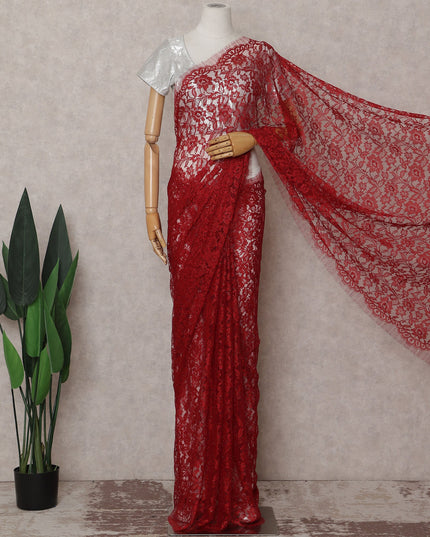 Scarlet Red French Chantilly Lace Saree