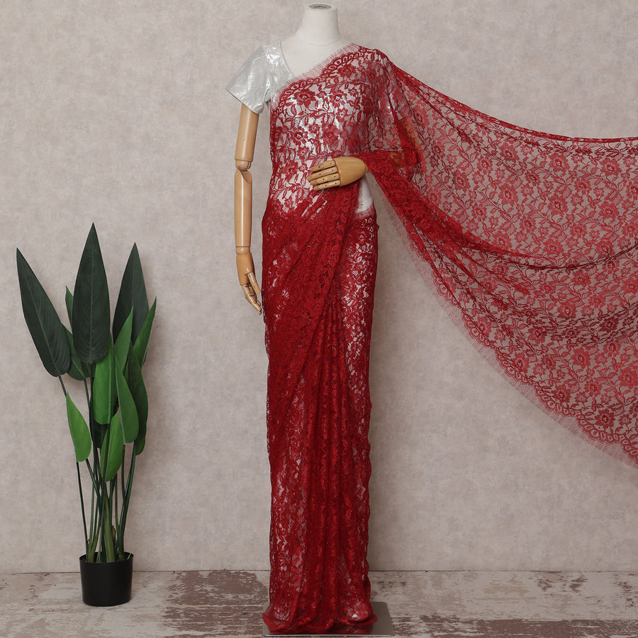 Scarlet Red French Chantilly Lace Saree