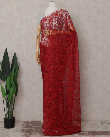 Scarlet Red French Chantilly Lace Saree