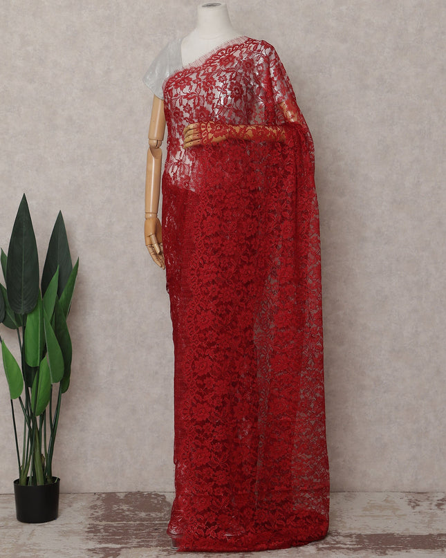 Scarlet Red French Chantilly Lace Saree