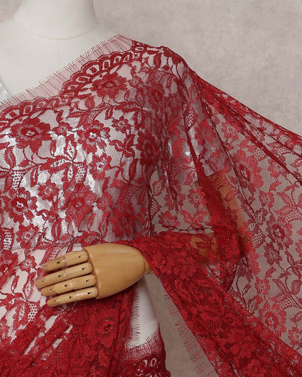 Scarlet Red French Chantilly Lace Saree