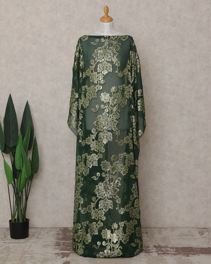Emerald Green Floral Pure Silk Chiffon Dirac With Metallic Lurex Fabric Flowing 3.5m x 140cm Piece Premium Quality Luxurious Finish Korean Origin - D31158